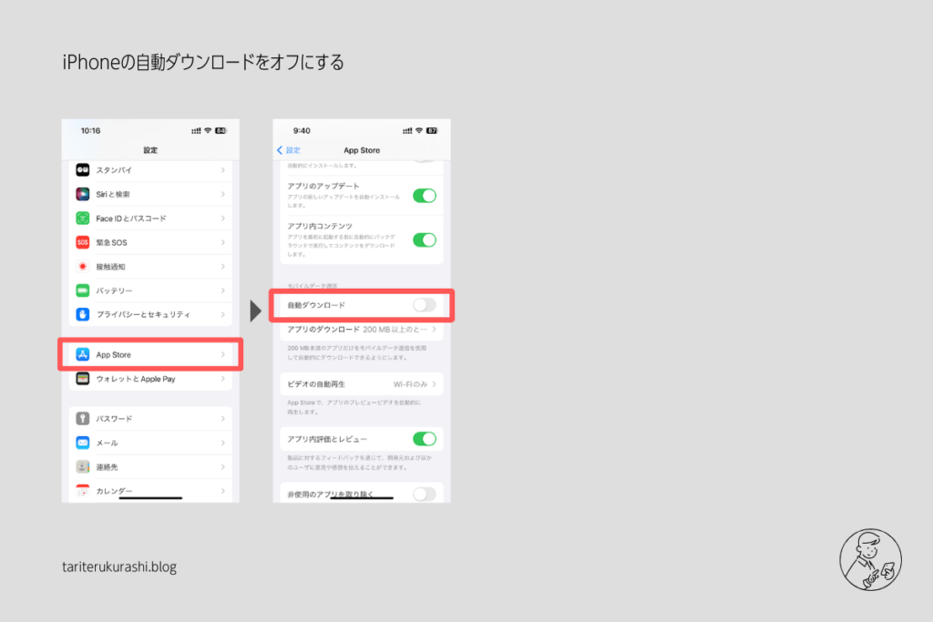 iPhoneの自動ダウンロードをオフにする